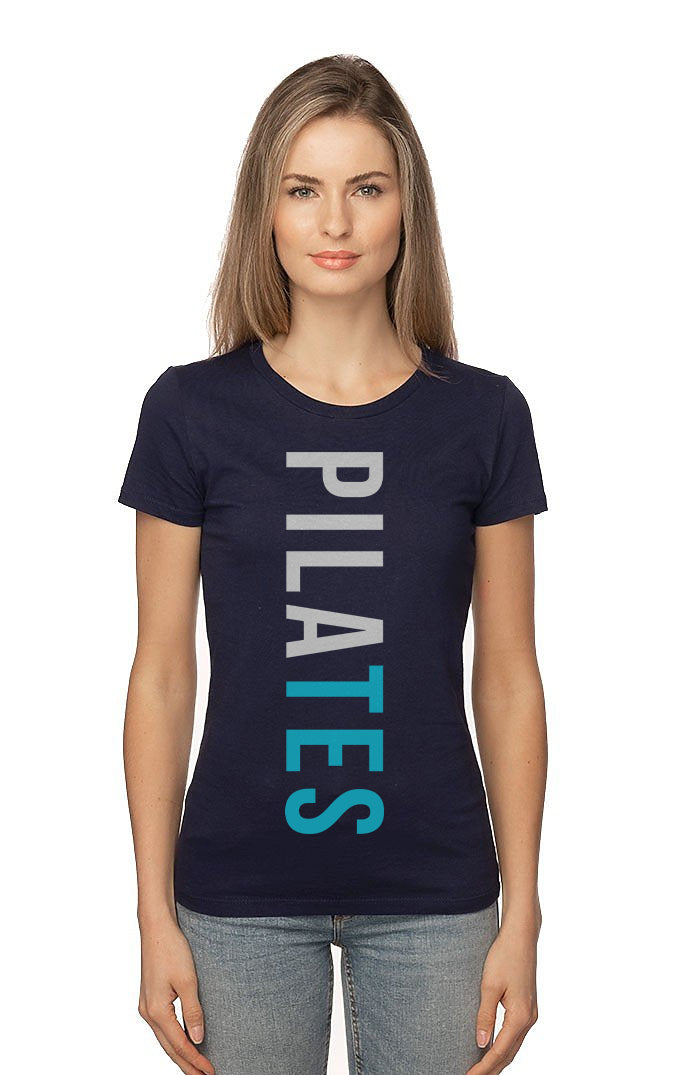Pilates Vertical- Navy Blue Round Neck Women's Pilates T-shirt