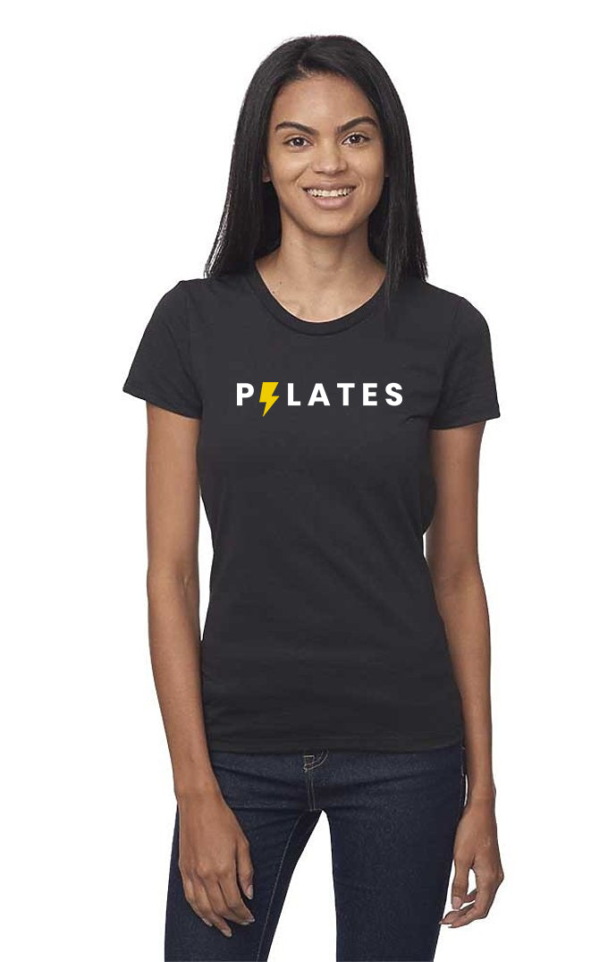Pilates Power- Black Round Neck Women's PiIates T-shirt
