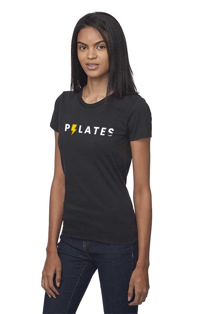 Pilates Power- Black Round Neck Women's PiIates T-shirt