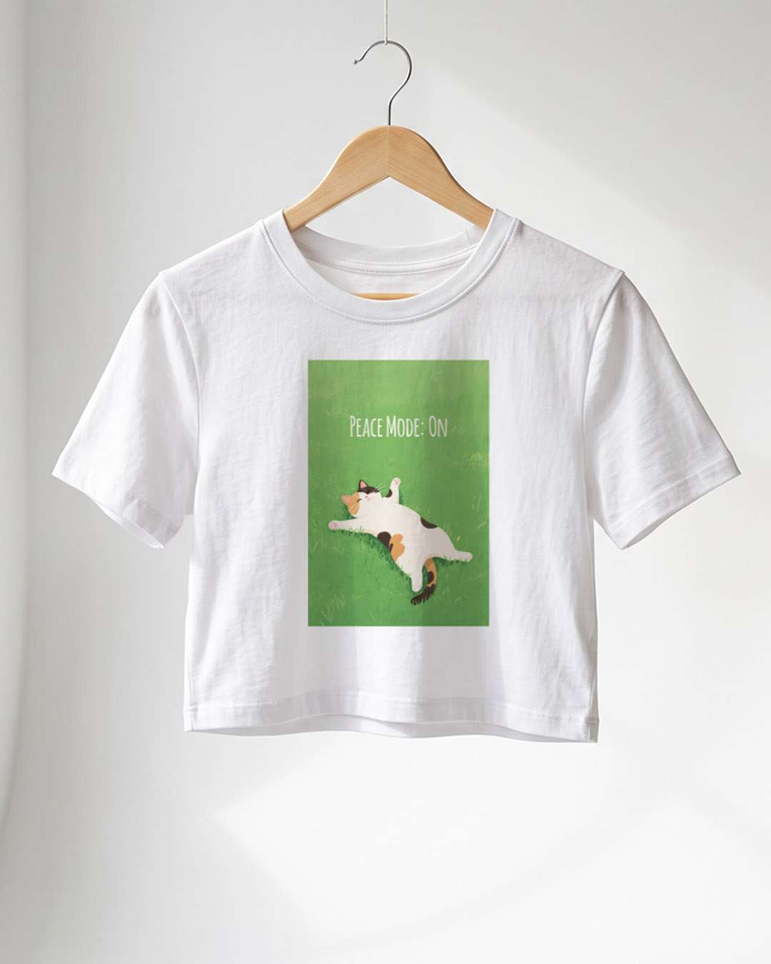 Peace Mode On- White Graphic Crop Top