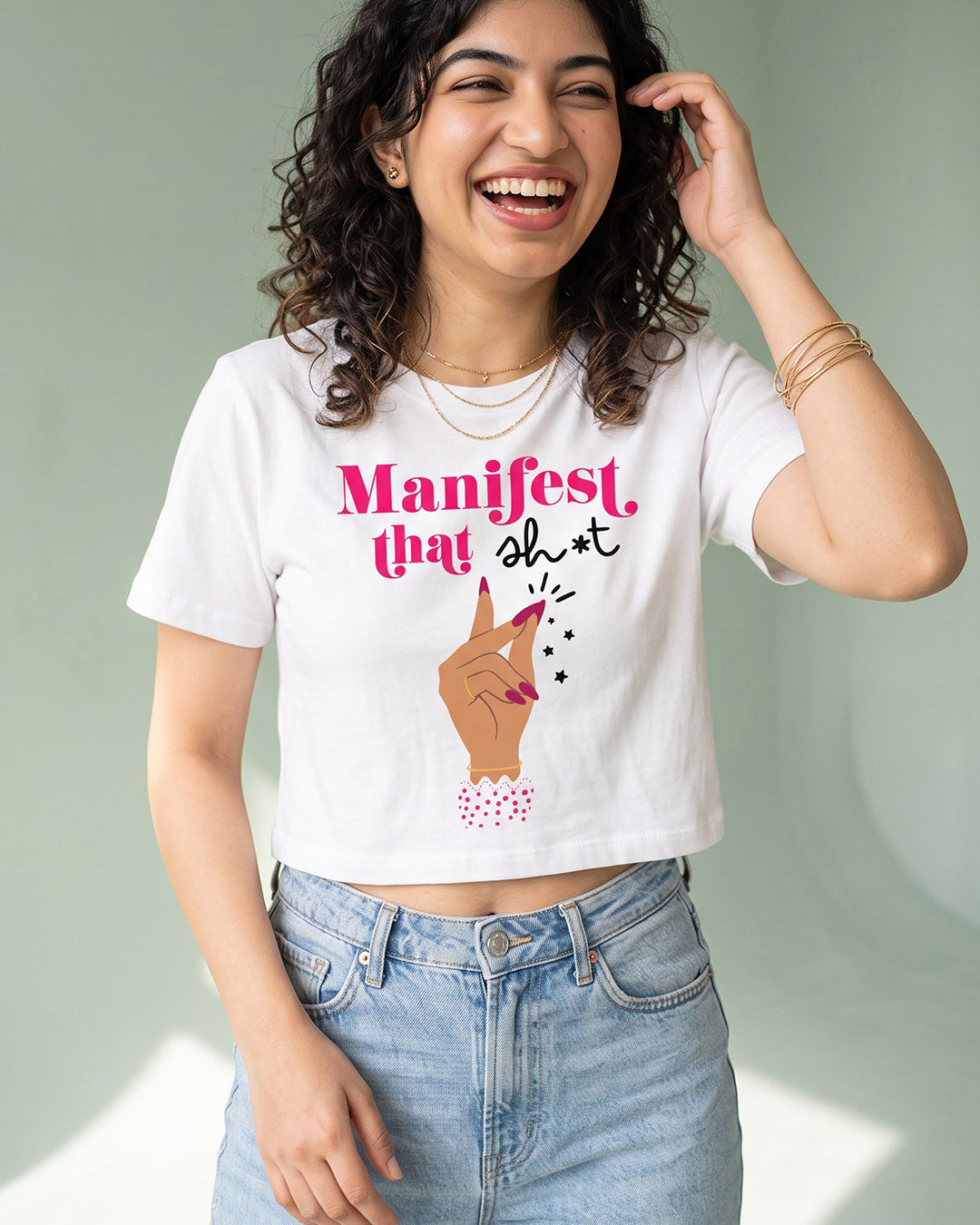 Manifest That- White Graphic Crop Top