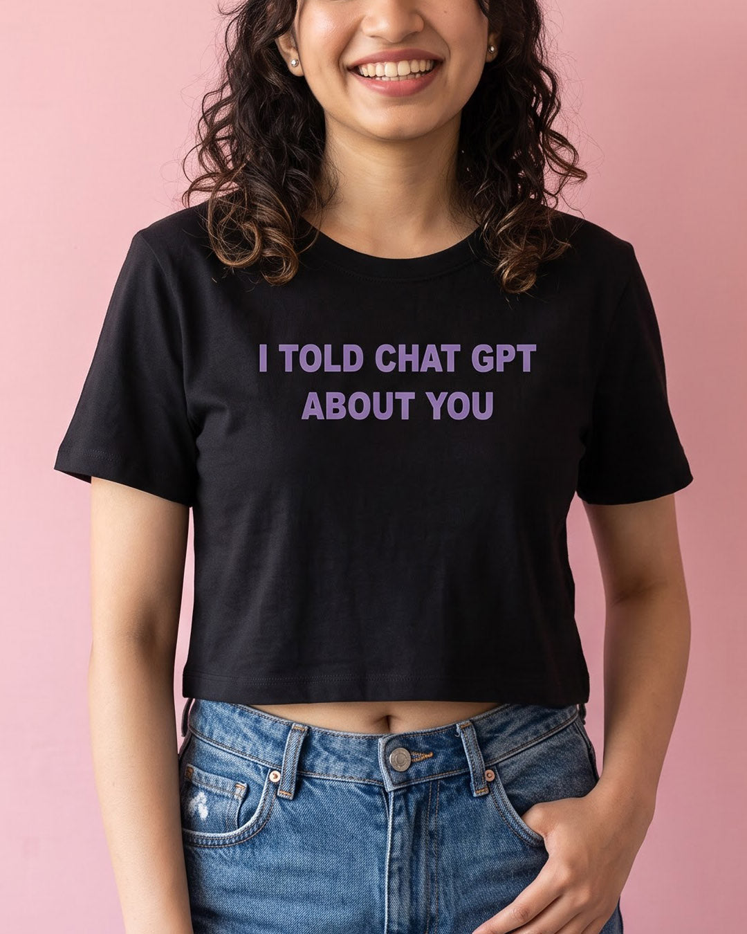 Told Chat GPT- Black Graphic Crop Top
