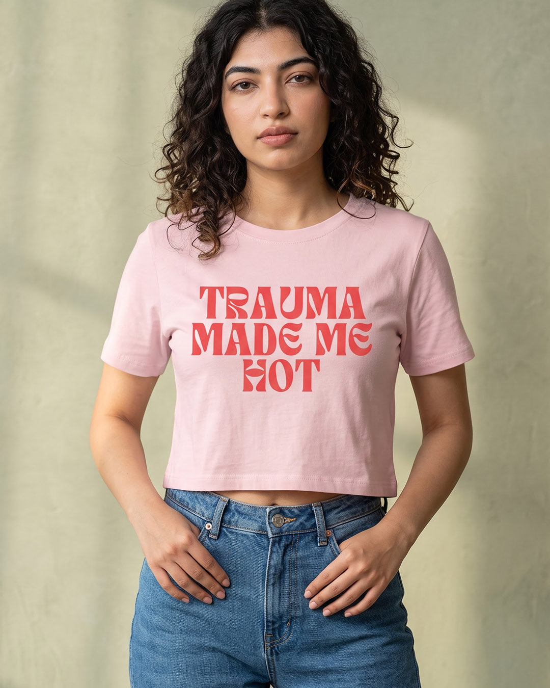 Trauma Made Me Hot- Pink Graphic Crop Top