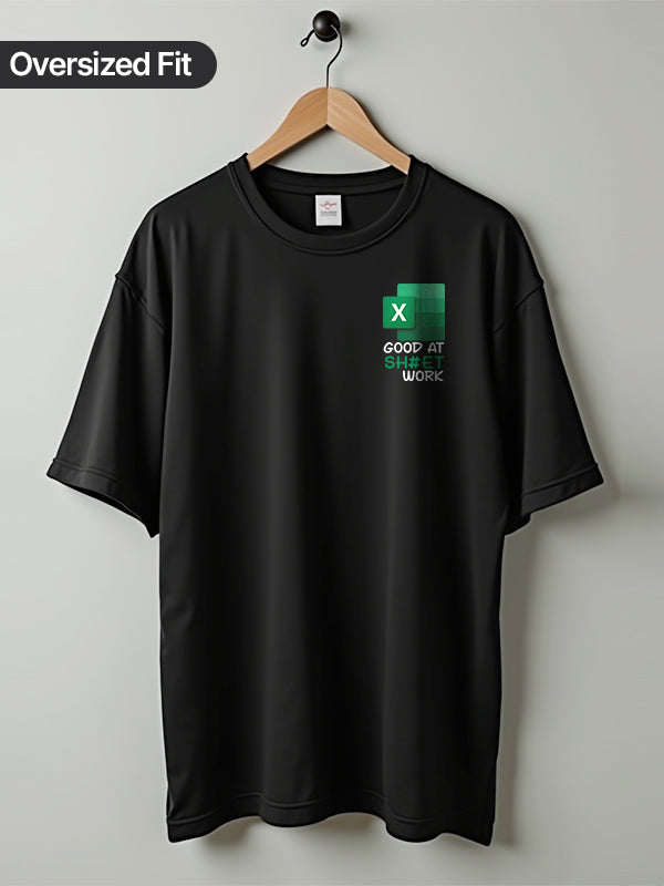 Sheet Work- Black Round Neck Oversized Corporate T-shirt