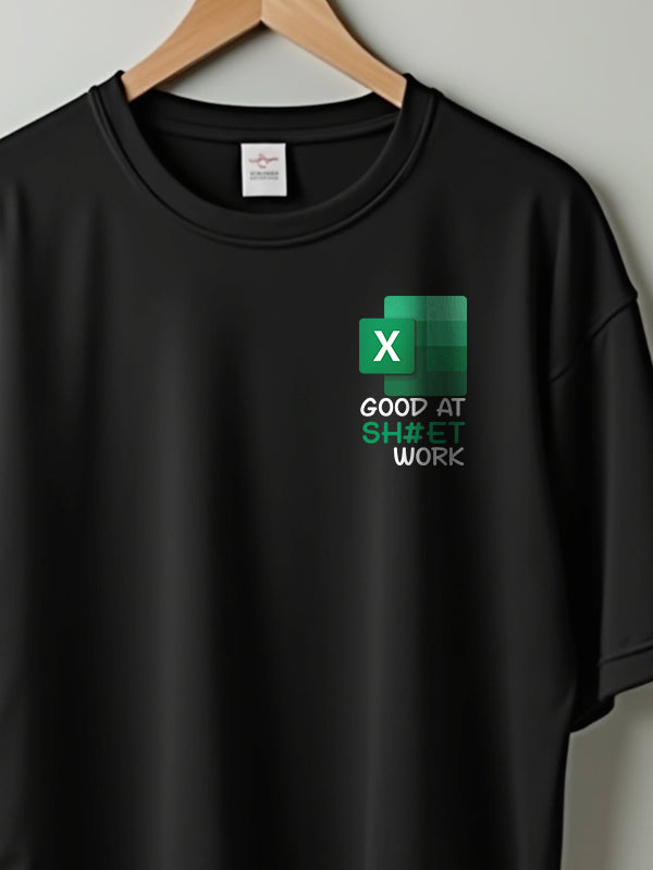 Sheet Work- Black Round Neck Oversized Corporate T-shirt