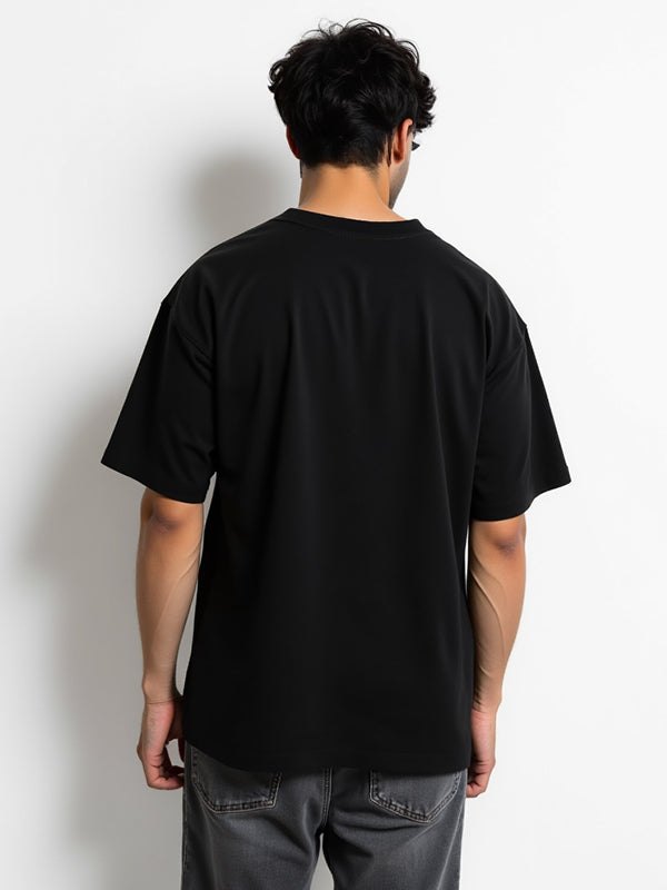 Sheet Work- Black Round Neck Oversized Corporate T-shirt