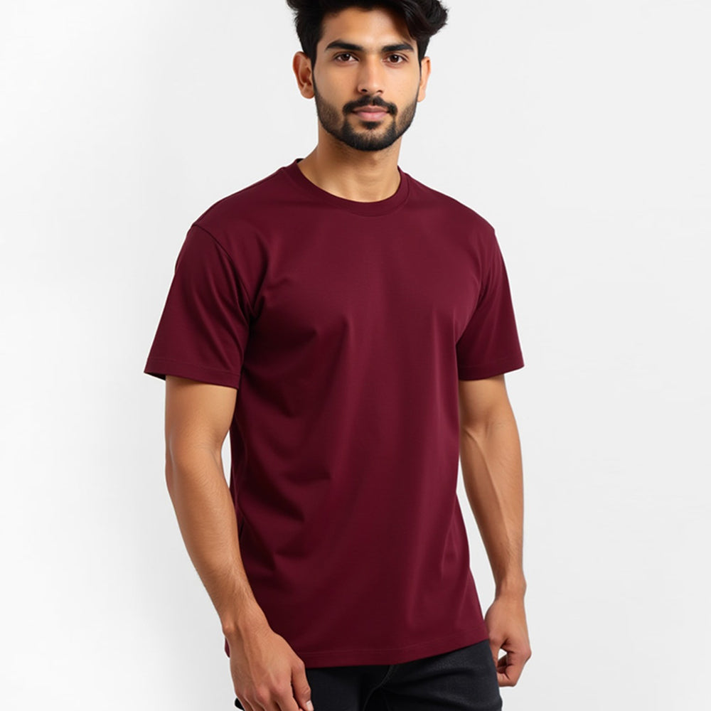 Maroon- Solid Unisex Round Neck T-shirt