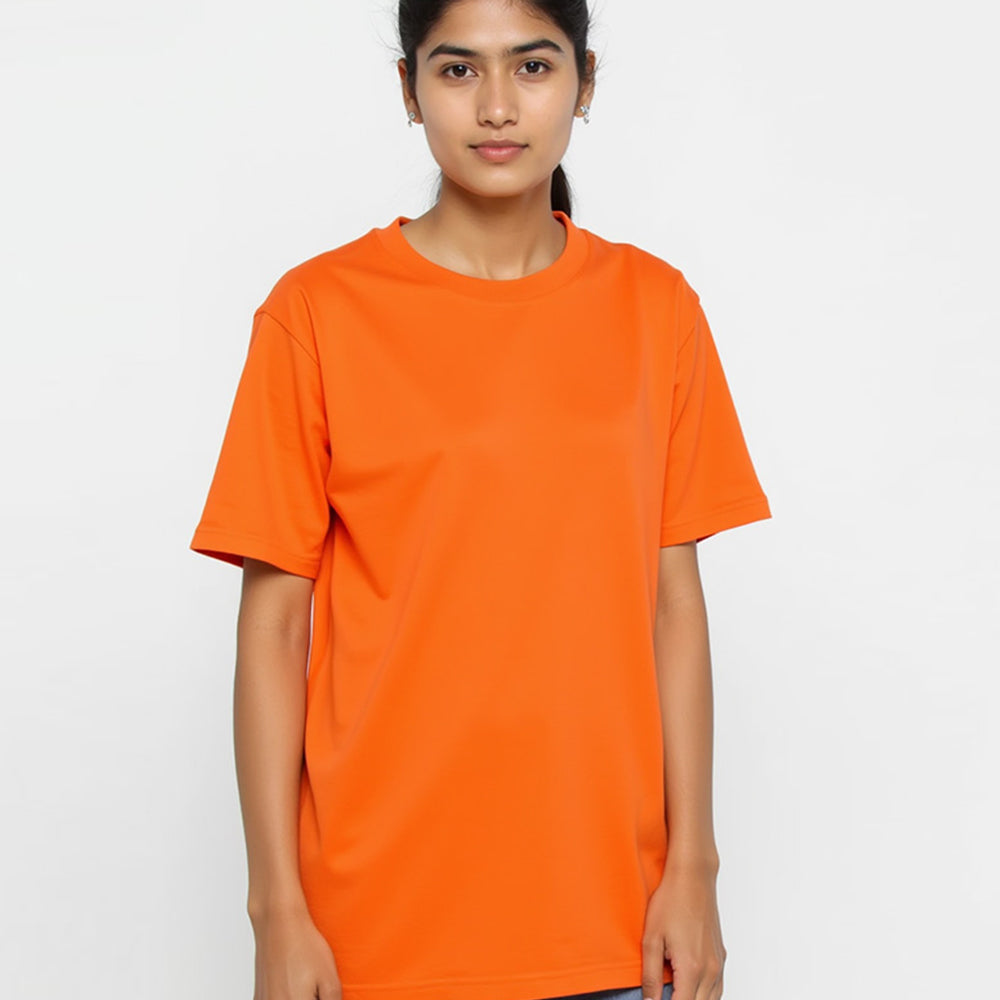 Orange- Solid Unisex Round Neck T-shirt