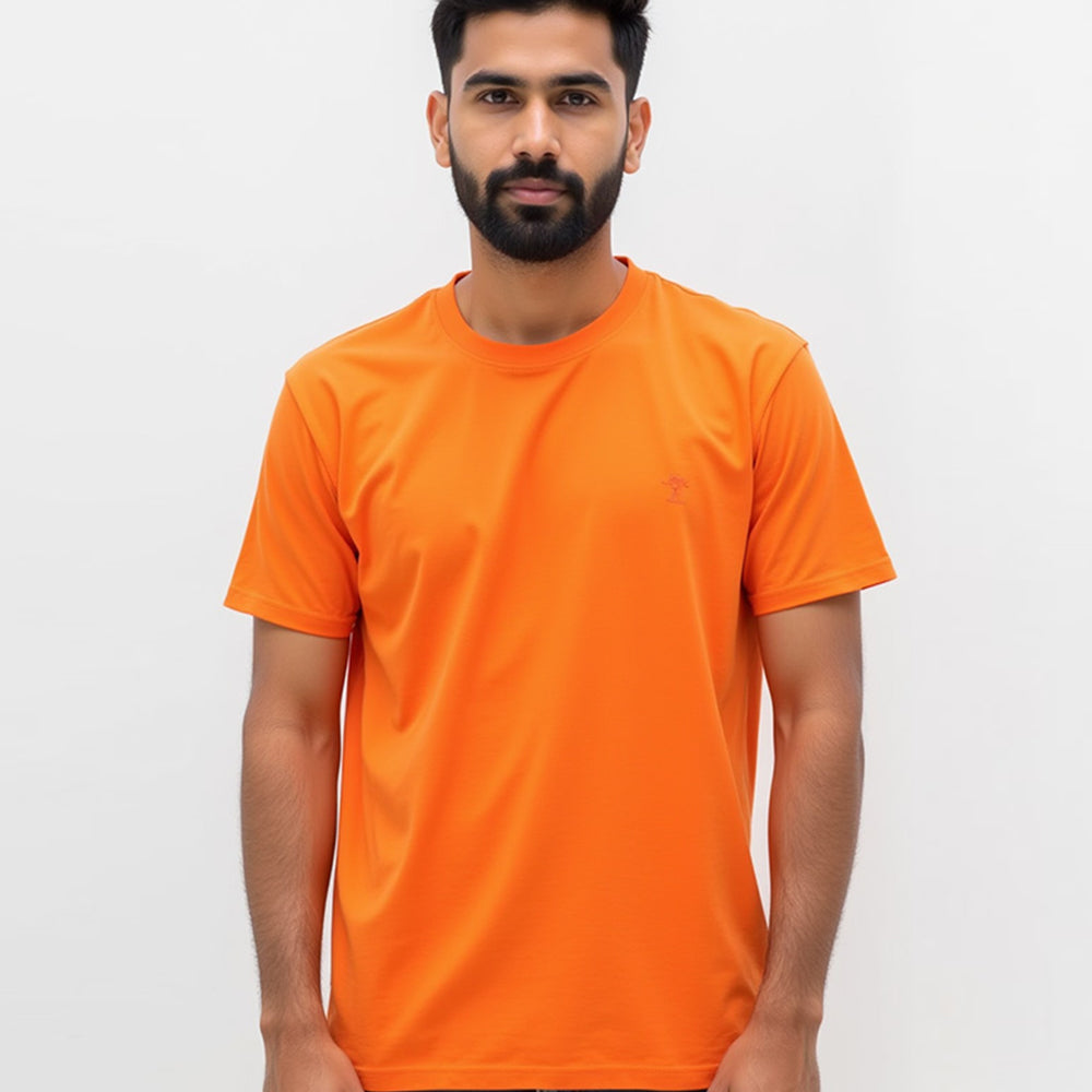 Orange- Solid Unisex Round Neck T-shirt