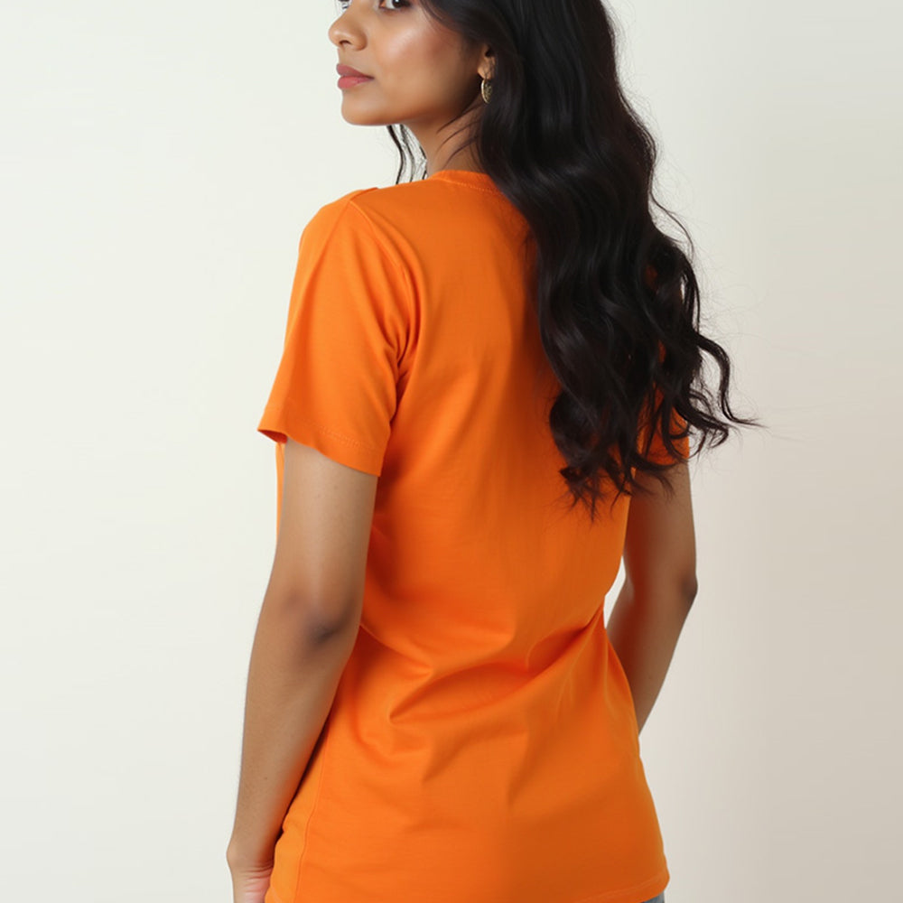 Orange- Solid Unisex Round Neck T-shirt