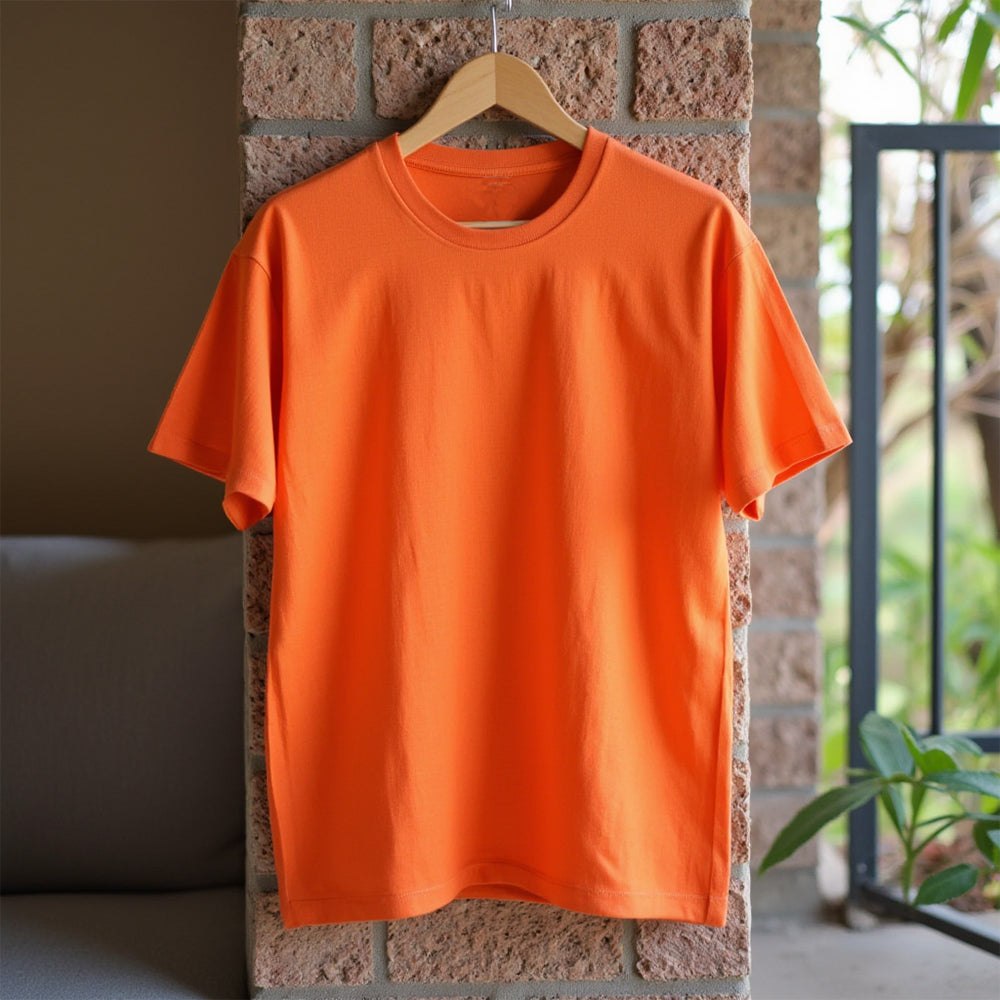 Orange- Solid Unisex Round Neck T-shirt