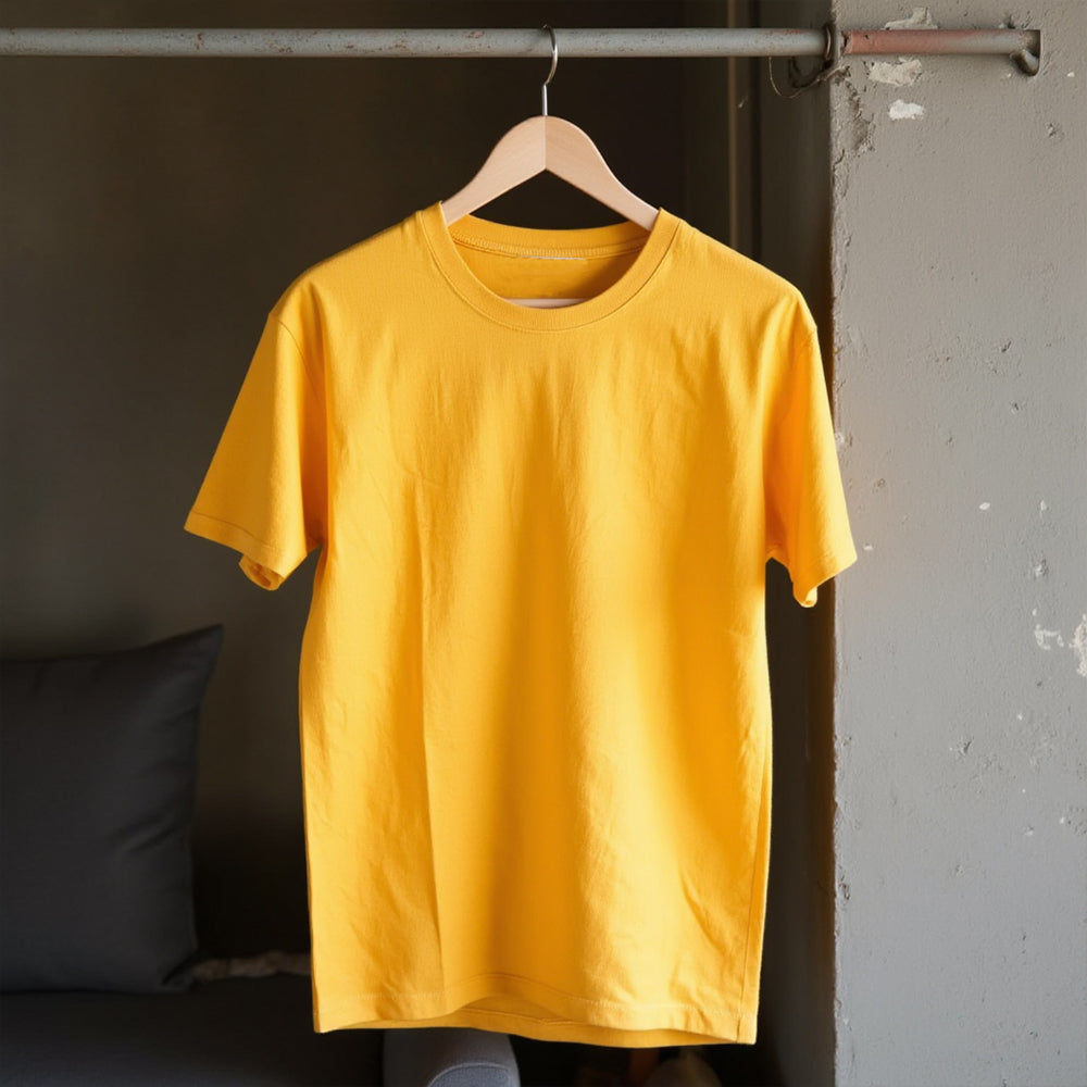 Mustard Yellow- Solid Unisex Round Neck T-shirt