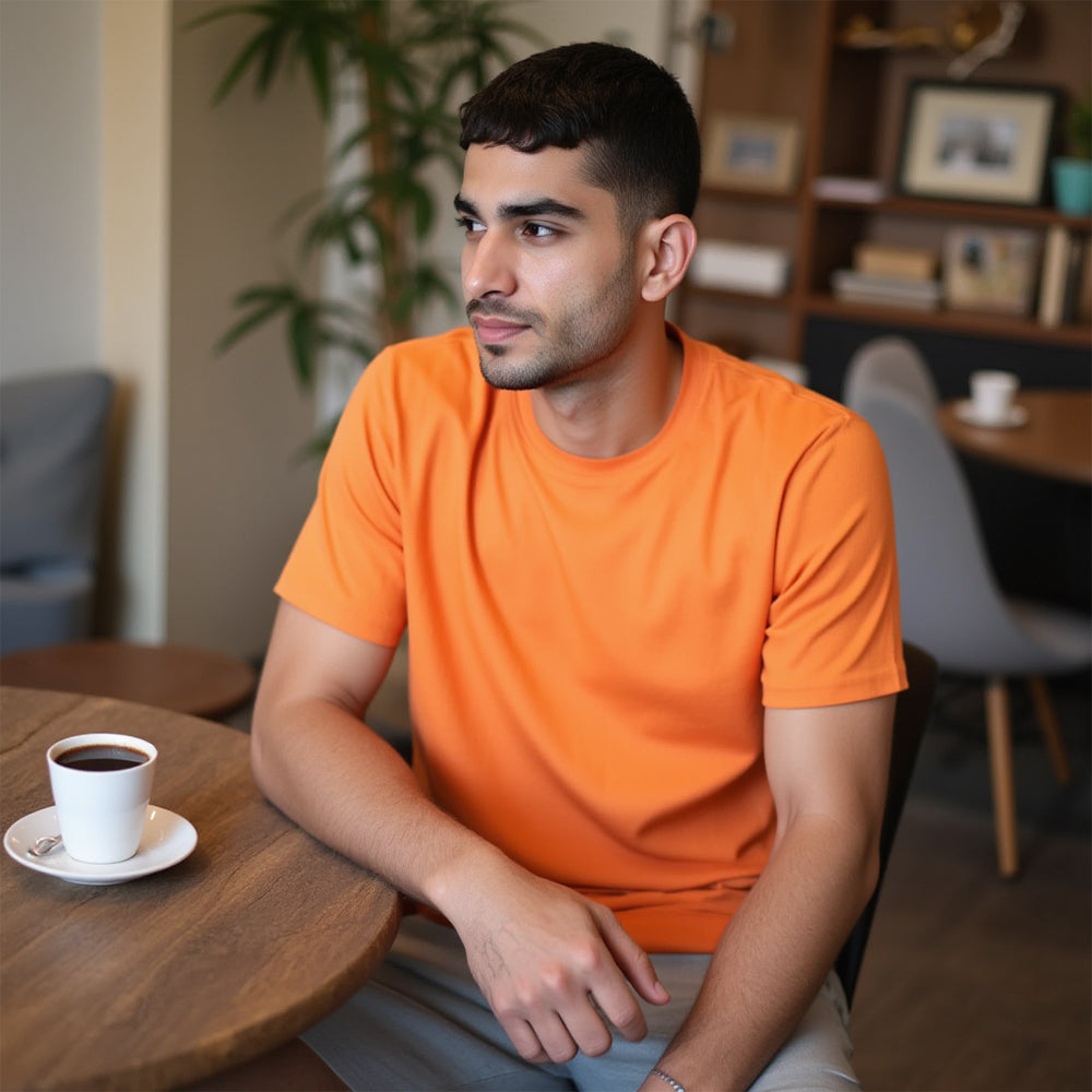 Orange- Solid Unisex Round Neck T-shirt