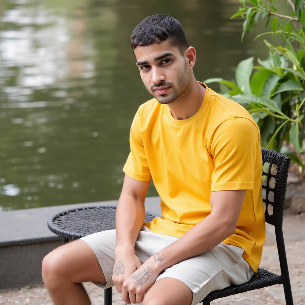 Mustard Yellow- Solid Unisex Round Neck T-shirt