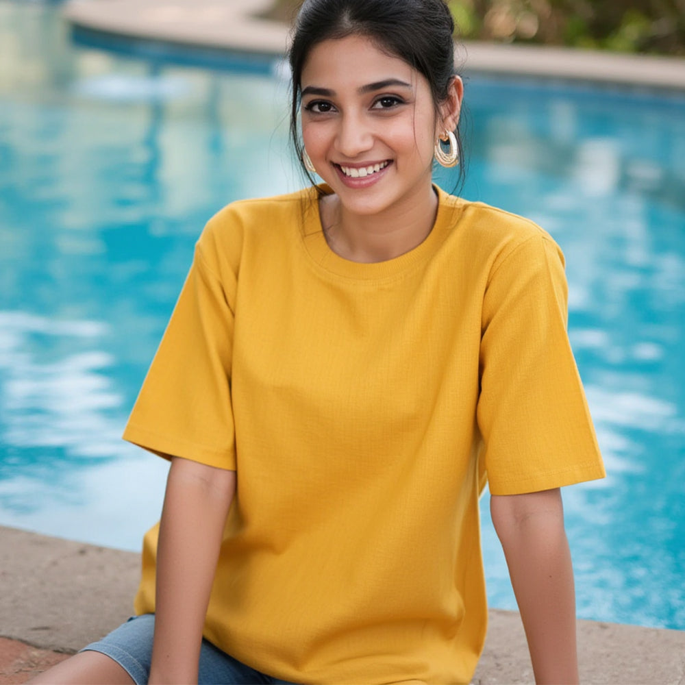 Mustard Yellow- Solid Unisex Round Neck T-shirt