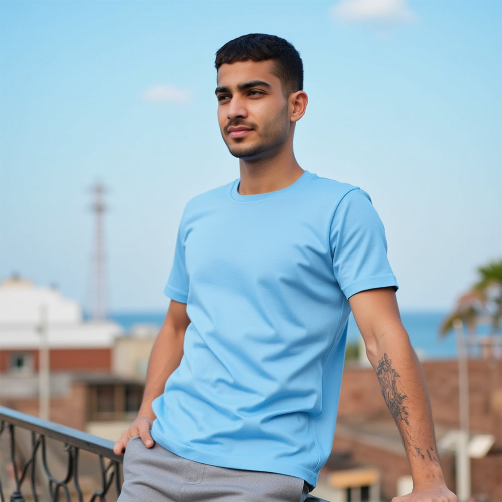 Sky Blue- Solid Unisex Round Neck T-shirt