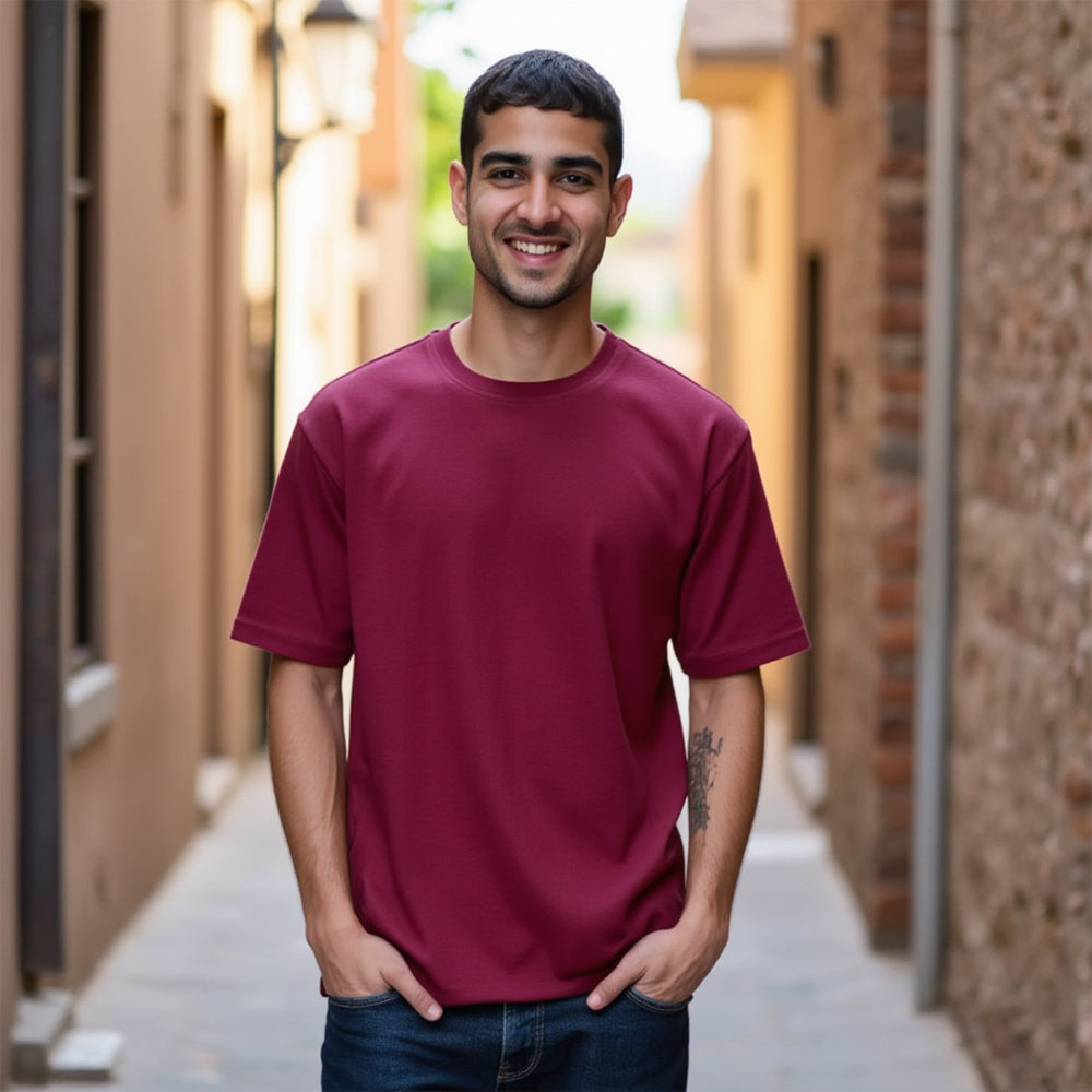 Maroon- Solid Unisex Round Neck T-shirt