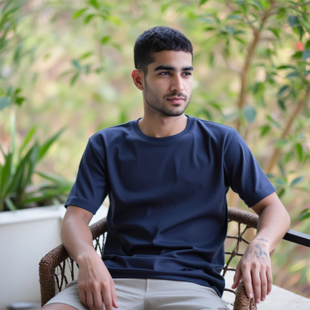 Navy Blue- Solid Unisex Round Neck T-shirt