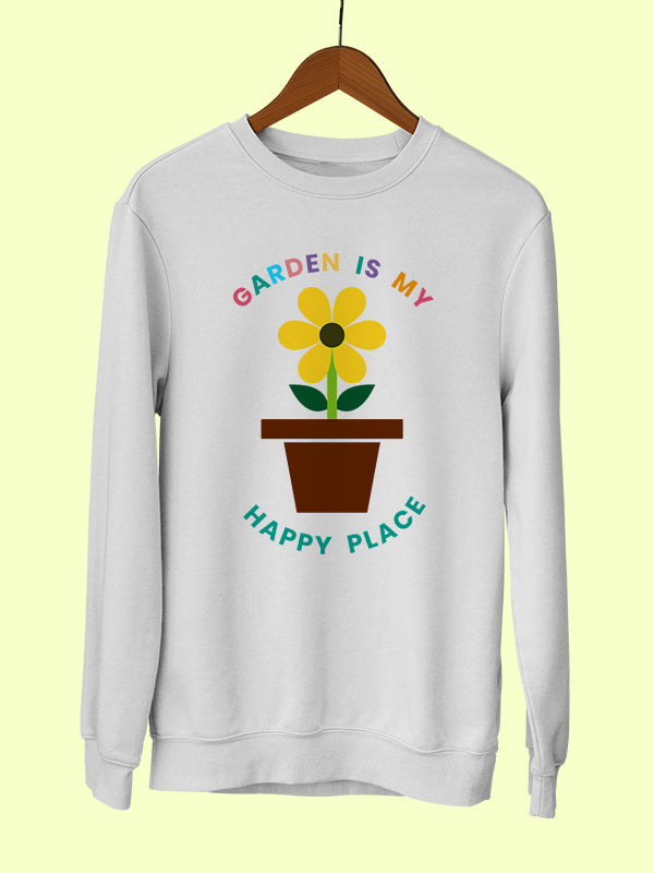 Garden Happy Place- White Round Neck Garden Sweatshirt