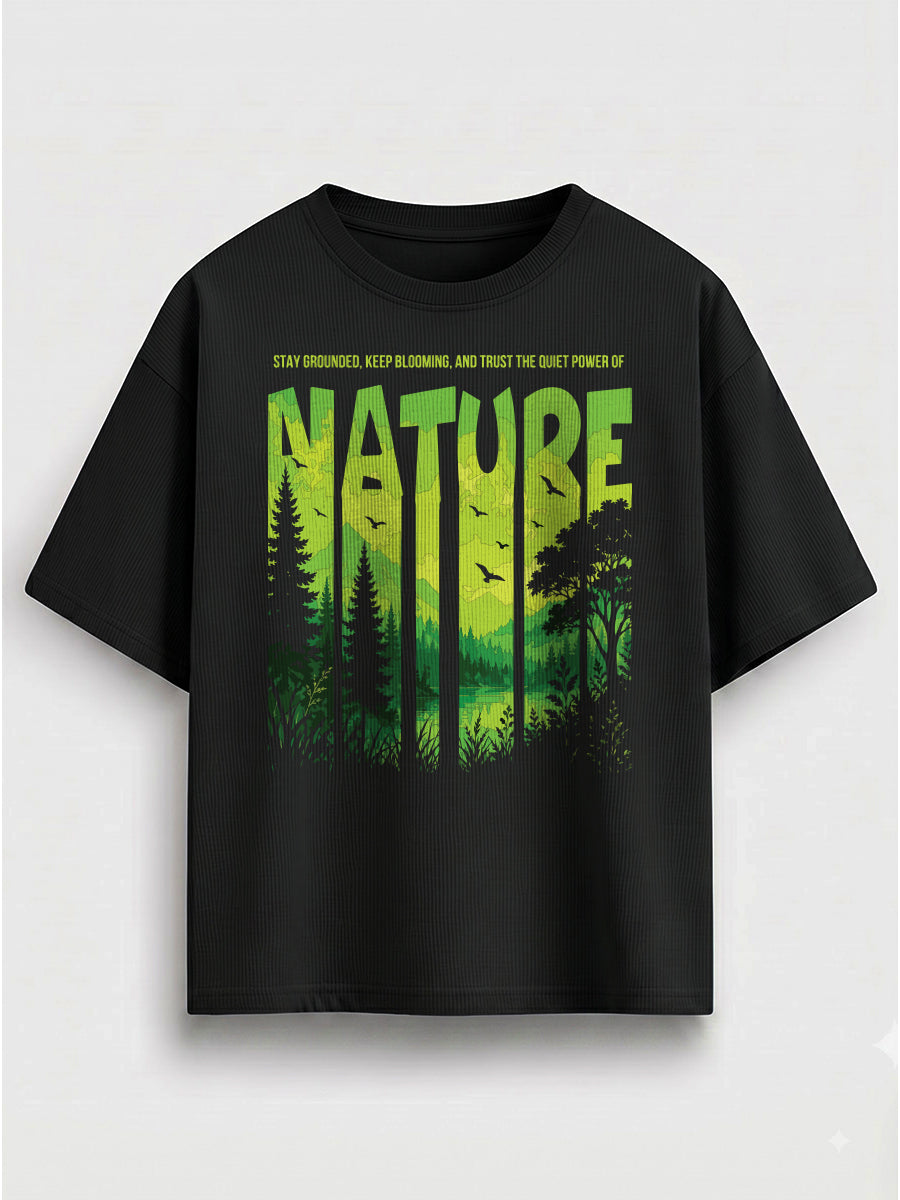 Power Of Nature- Black Oversized Travel Tshirt