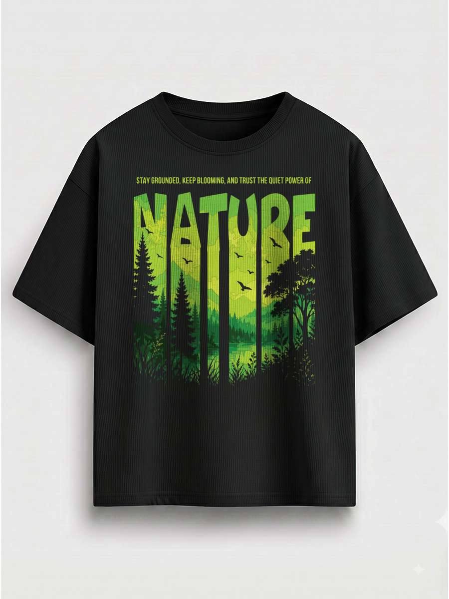 Power Of Nature- Black Oversized Travel Tshirt