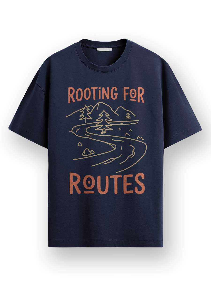 Rooting For Routes- Navy Blue Round Neck Travel Tshirt