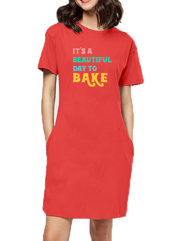 Beautiful Day to Bake - Red Long Baking Woman T-shirt Dress