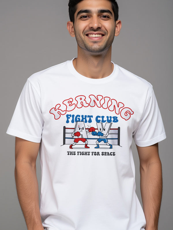 Kerning Fight- White French Terry Round Neck UI UX T-shirt