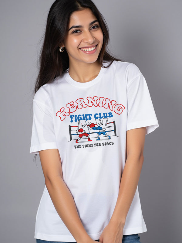 Kerning Fight- White French Terry Round Neck UI UX T-shirt