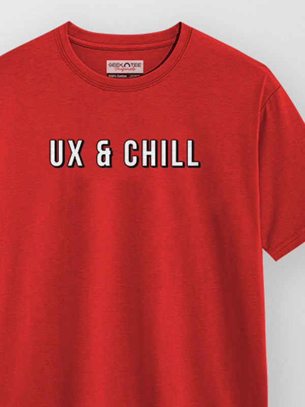 UX & Chill- Red Round Neck UI UX T-shirt