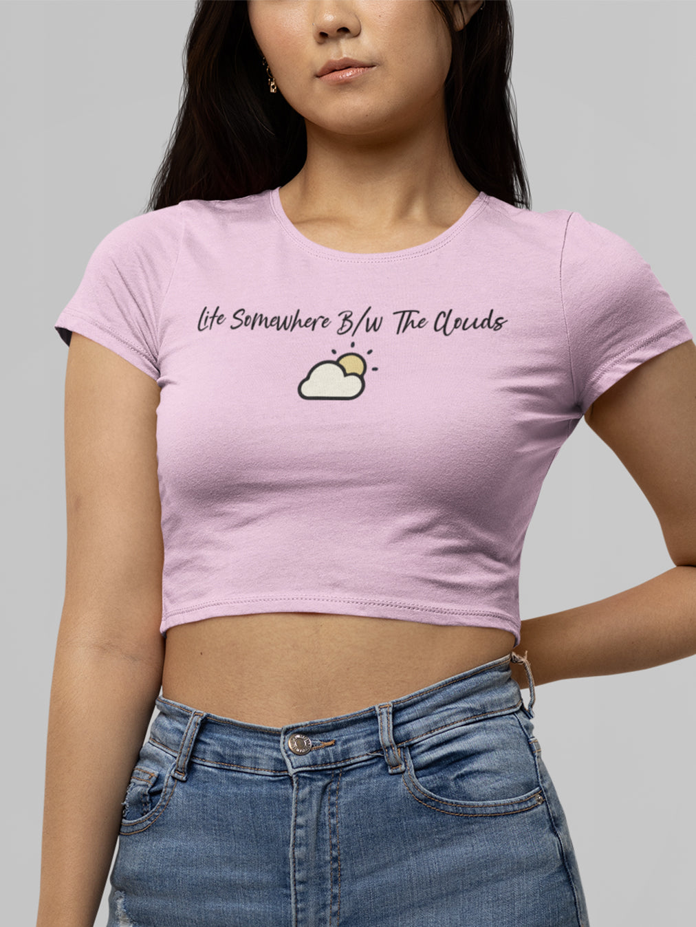 Life Between Clouds- Light Pink Flight Crew Crop Top