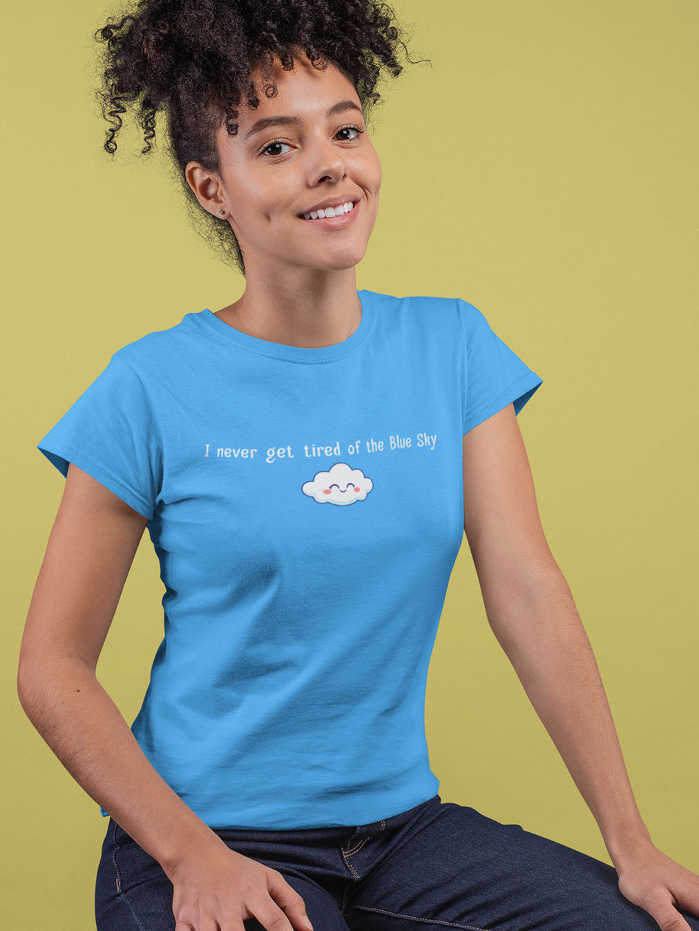 Never Tired Of Blue Sky- Sky Blue Women's Flight Crew T-shirt
