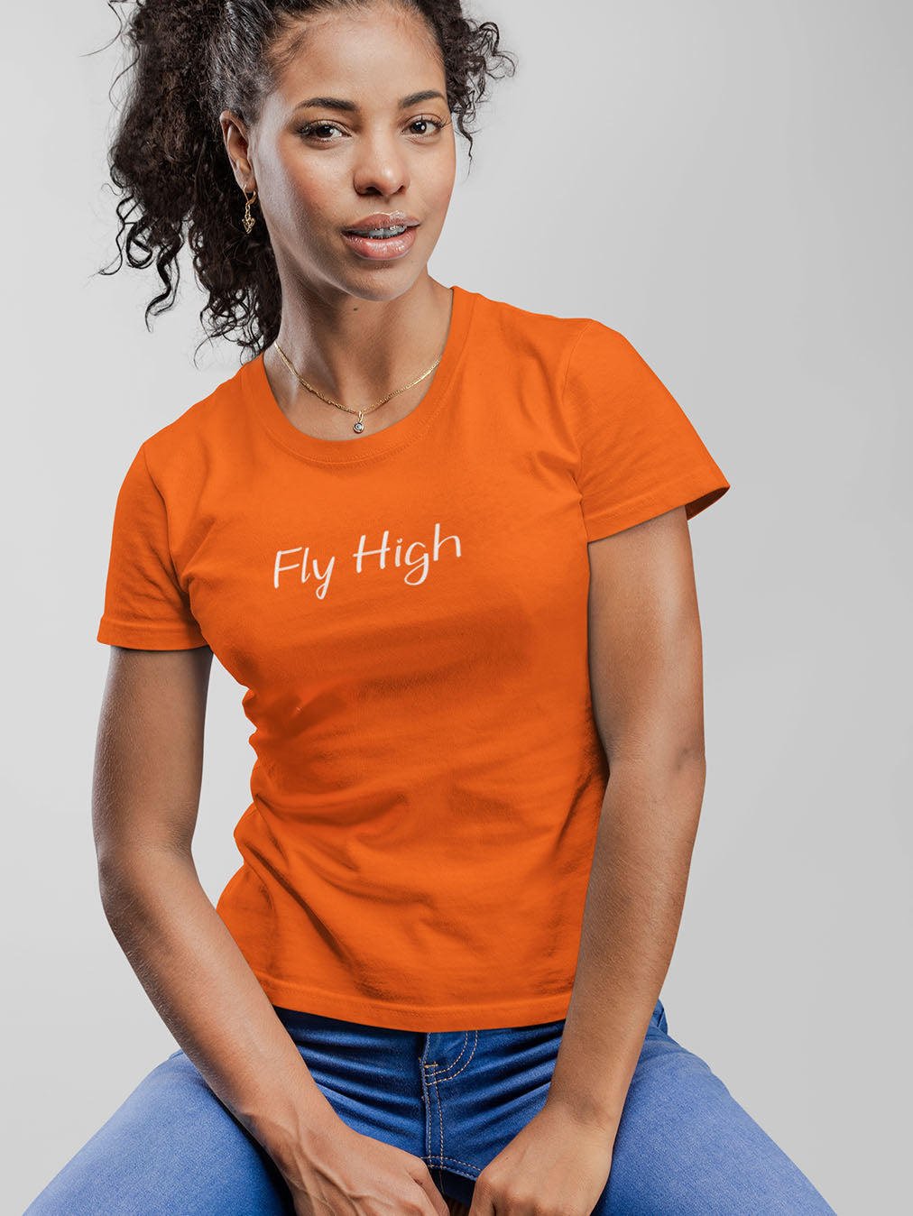 Fly High- Orange Round Neck Women's Flight Crew T-shirt