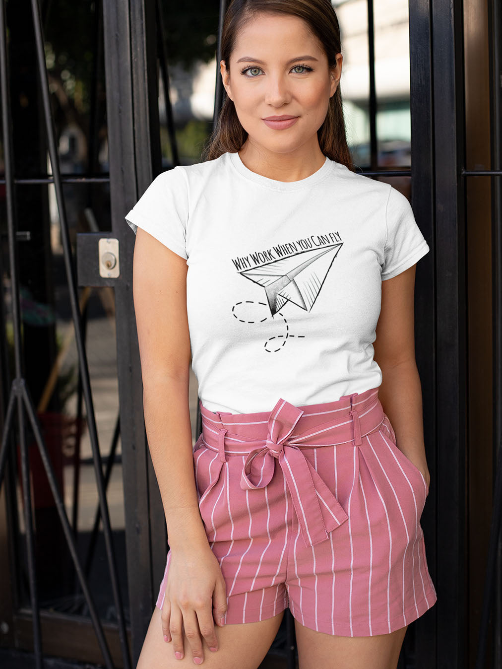 When You Can Fly- White Round Neck Women's Flight Crew T-shirt