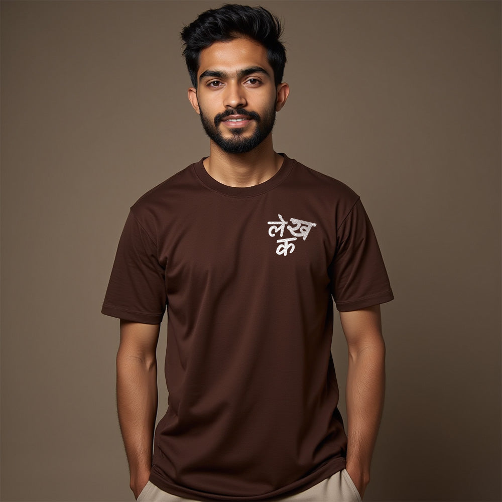 Lekhak- Coffee Brown Round Neck Writer T-shirt