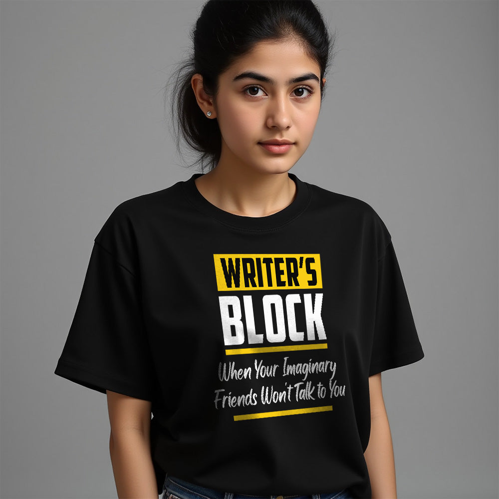 Writer's Block- Black Round Neck Writer T-shirt