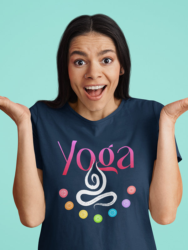 Yoga Graphic- Navy Blue Round Neck Yoga T-shirt