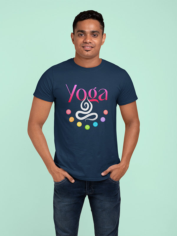 Yoga Graphic- Navy Blue Round Neck Yoga T-shirt