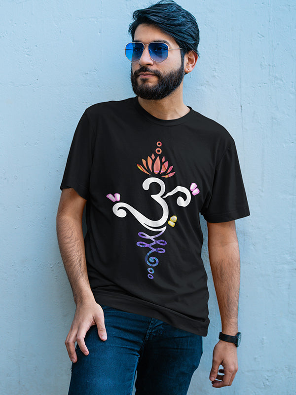Om Graphic- Black Round Neck Yoga T-shirt