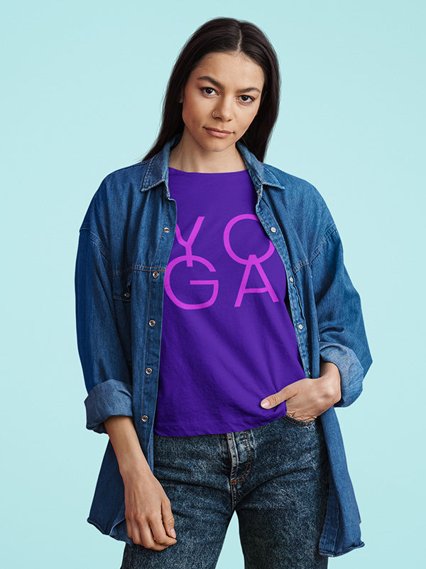 Yoga Word- Purple Round Neck Yoga T-shirt