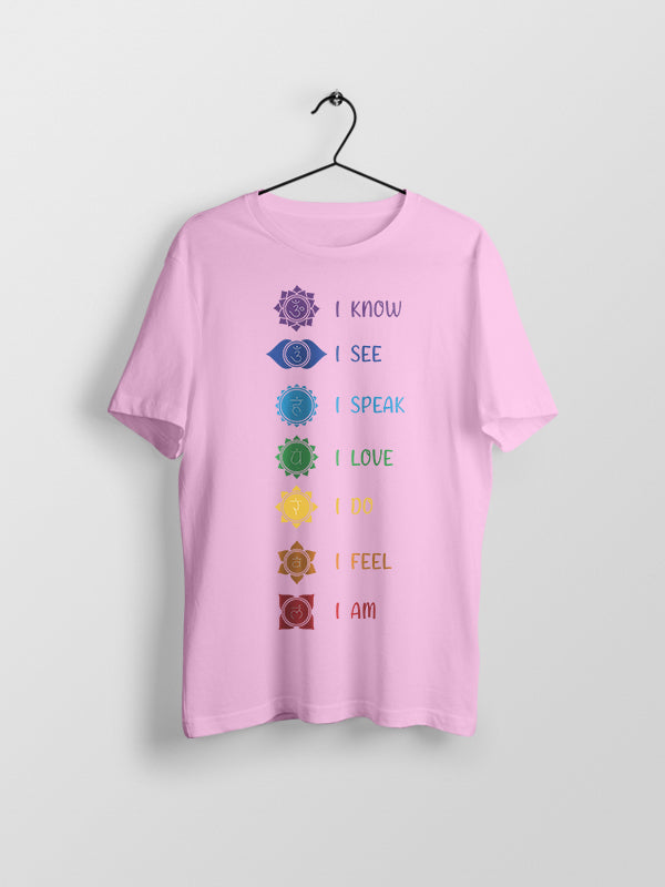 Chakras Meaning- Light Pink Round Neck Yoga T-shirt