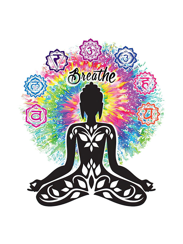Breathe Meditation- White Round Neck Yoga T-shirt