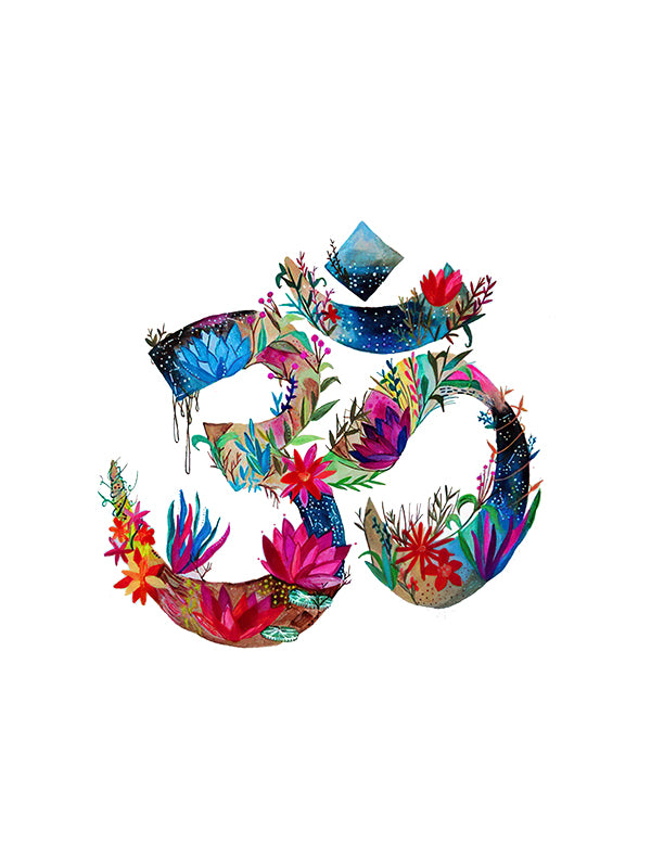 Om Symbol Flowers- White Round Neck Yoga T-shirt