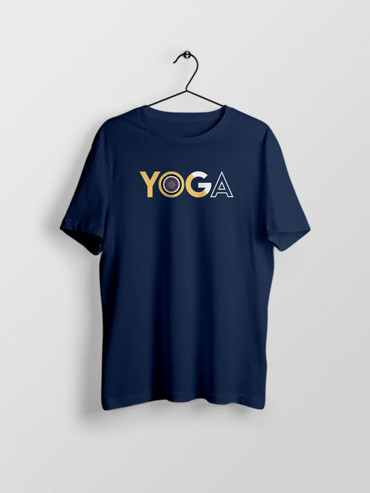 Yoga Word Modern- Navy Blue Round Neck Yoga T-shirt