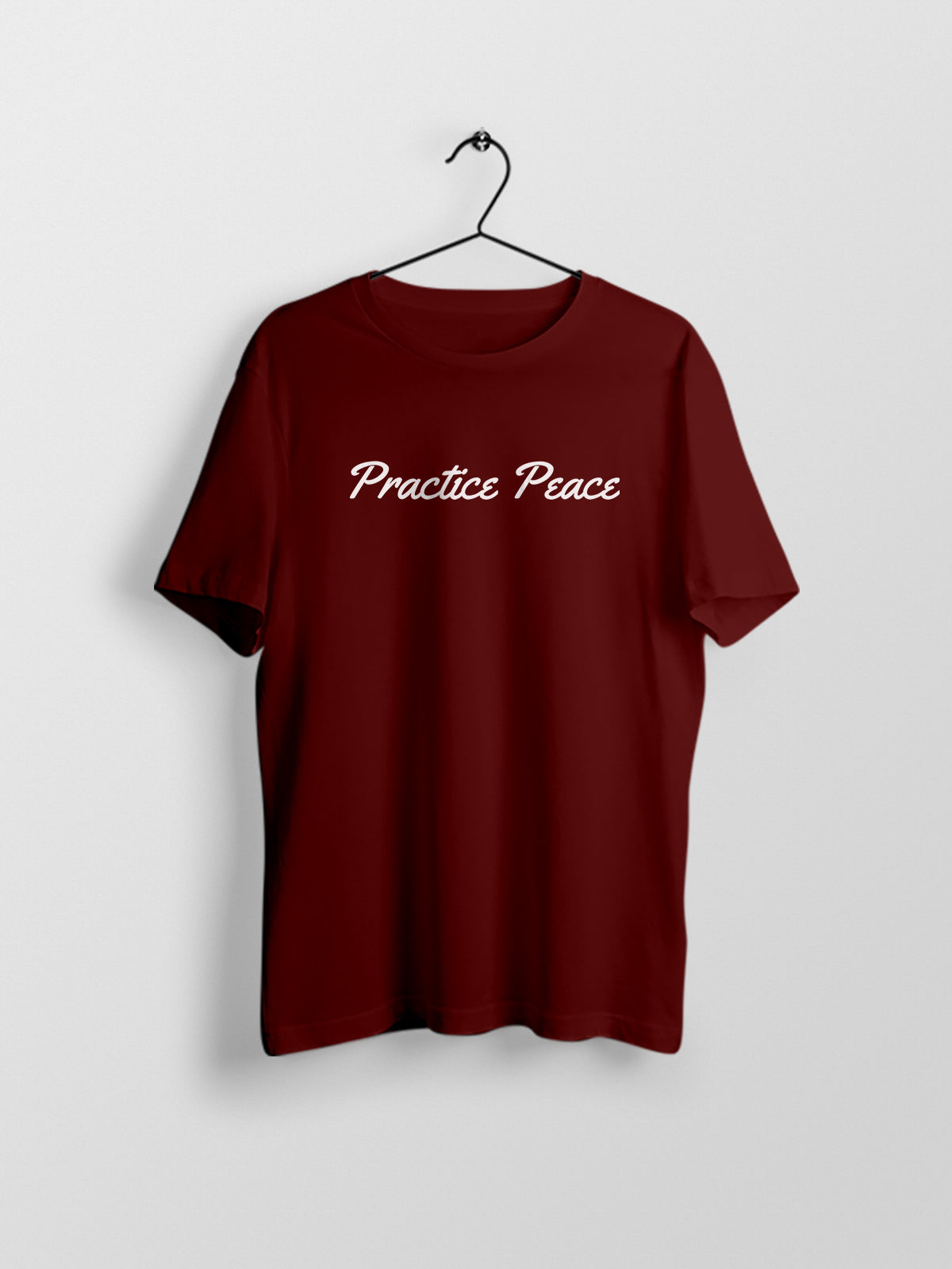 Practice Peace- Maroon Round Neck Yoga T-shirt