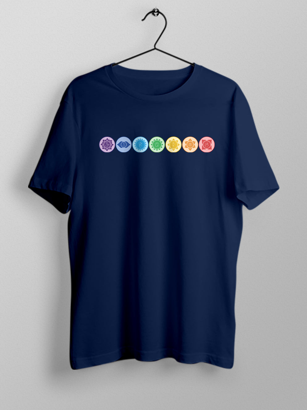 Yoga Chakras Line- Navy Blue Round Neck Yoga T-shirt