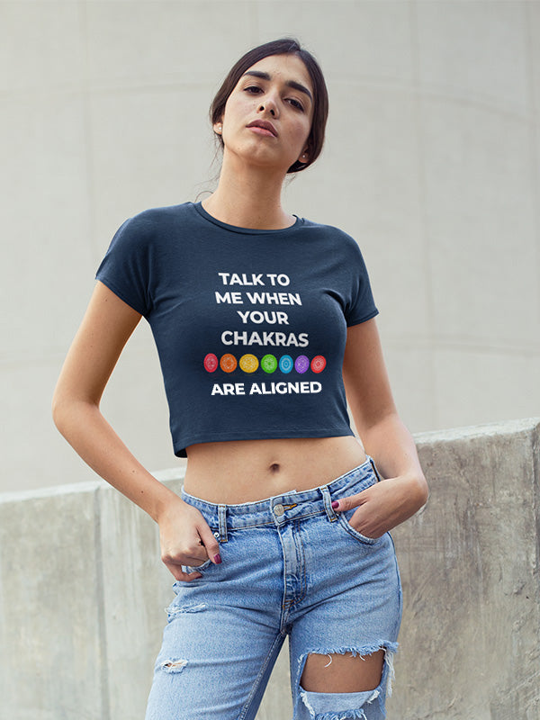 Chakras Are Aligned- Navy Blue Yoga Crop Top
