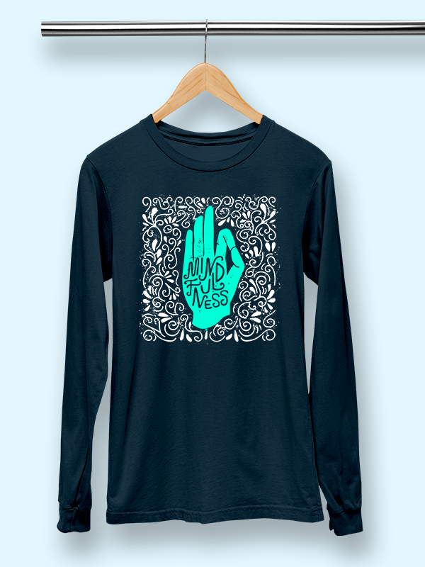 Mindfulness- Navy Blue Yoga Unisex Full Sleeves T-shirt