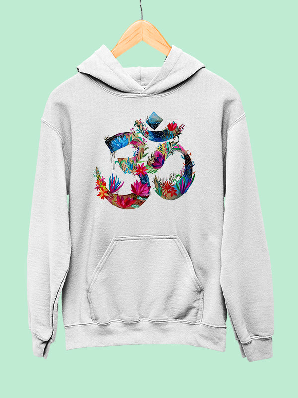 Om Symbol Flowers- White Yoga Hoodie