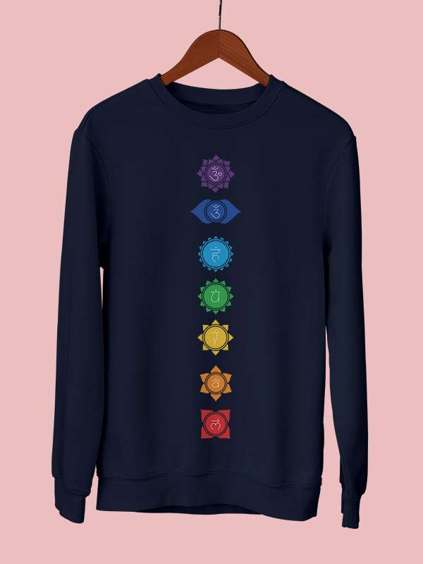 Yoga Chakras Vertical- Navy Blue Yoga Sweatshirt